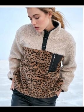 Rails Beige & Leopard Sherpa Pullover Jacket